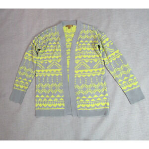 Love By Design Cardigan Sweater Womens Size M Yellow Gray Open Front Knit Aztec